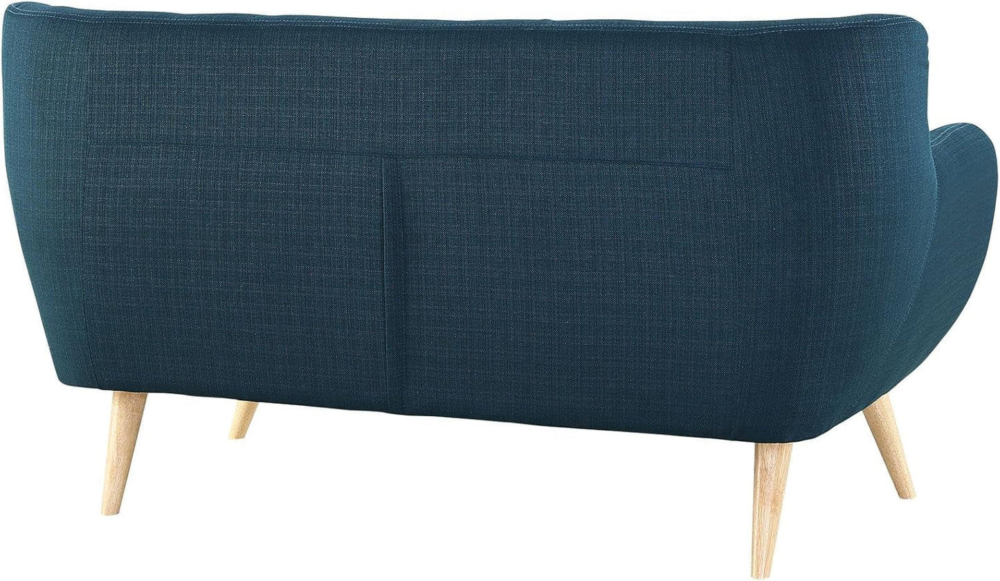 Remark Mid-Century Modern Upholstered Fabric Living Room Set, Loveseat and Sofa, Azure-2