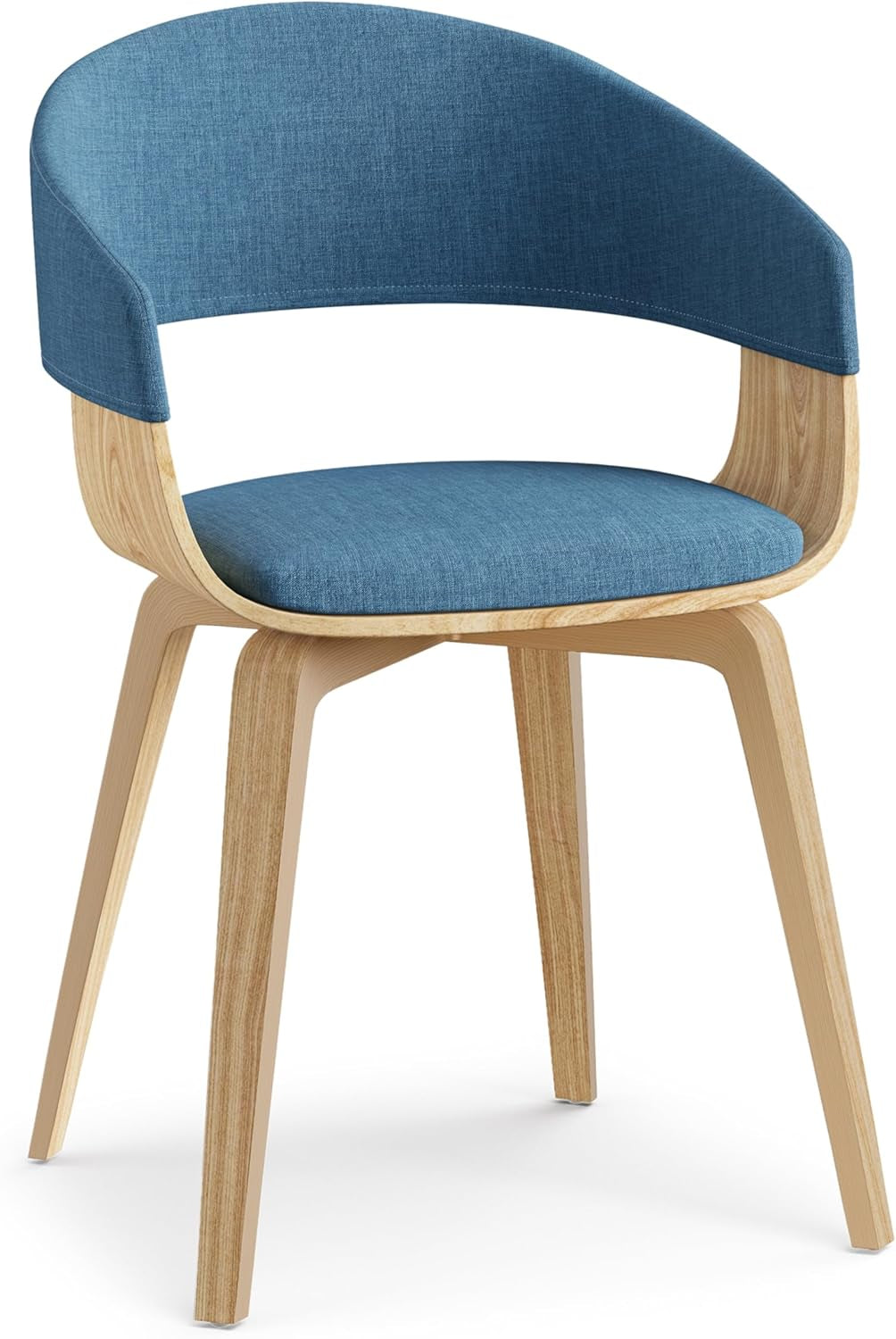 Lowell 17 Inch Mid Century Modern Bentwood Dining Chair with Light Wood in Blue Polyester Linen, for the Dining Room-0