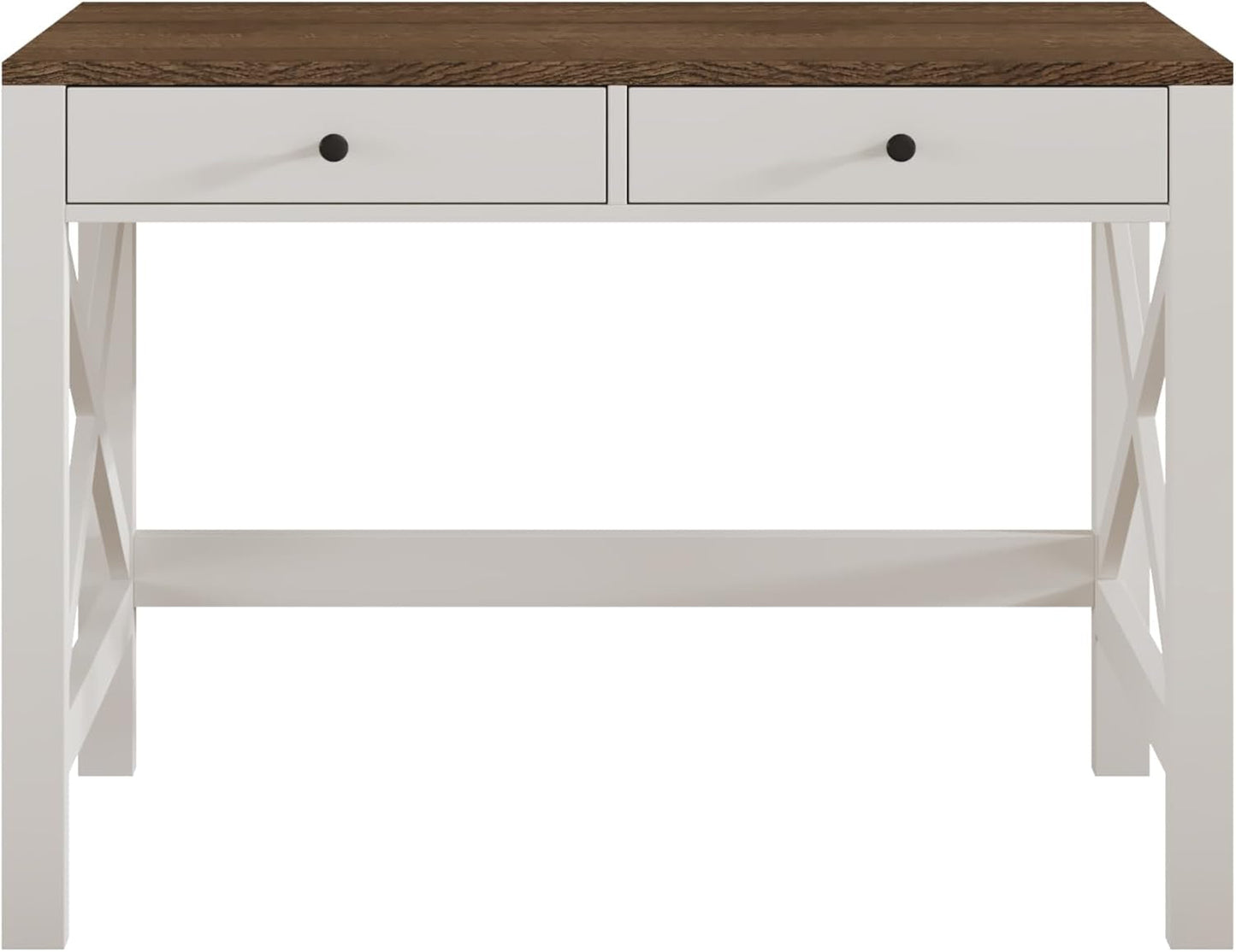 Farmhouse Desk 39" Computer Desk with Drawers, Small Study Writing Table with Stable X Frame for Home Office-2