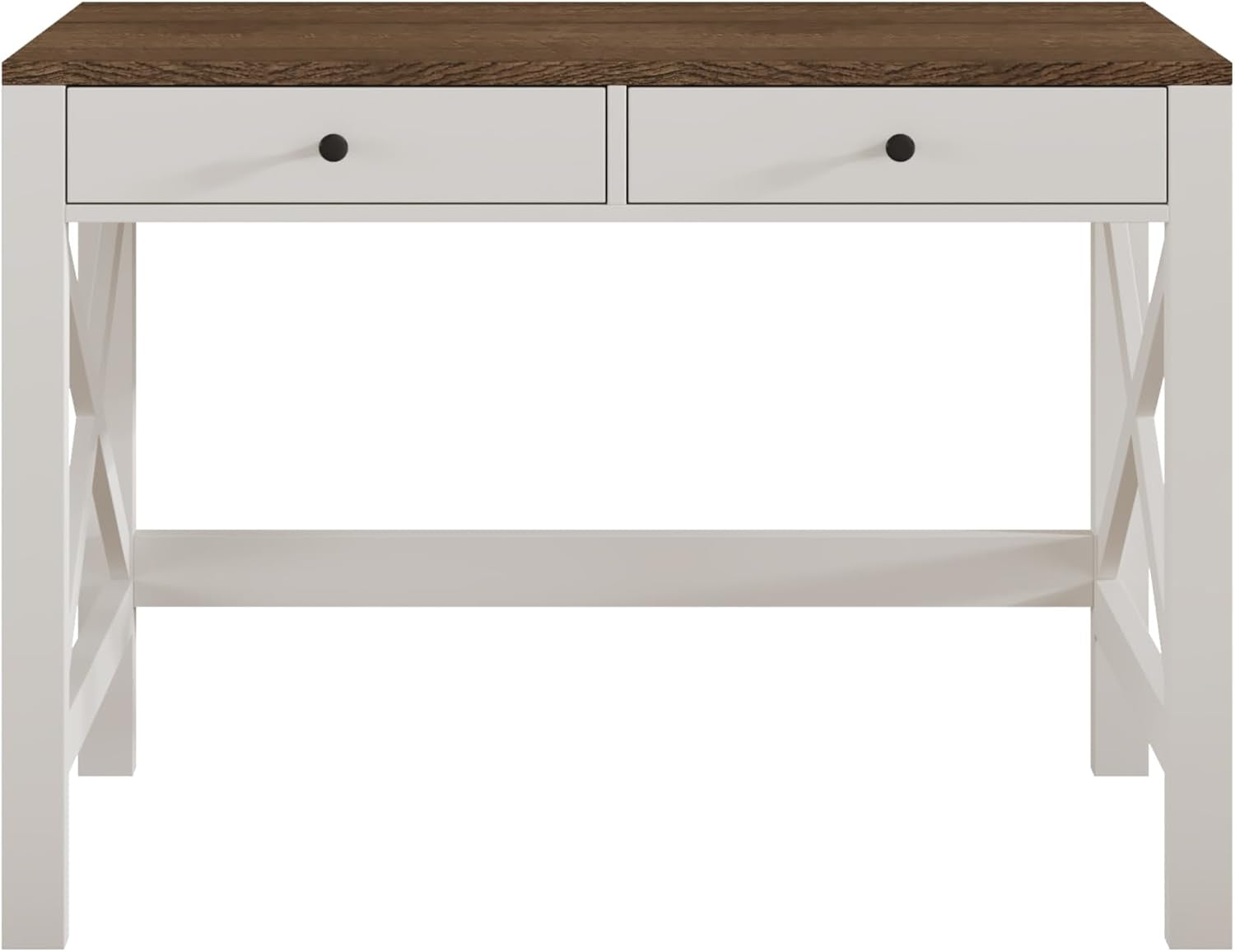 Farmhouse Desk 39" Computer Desk with Drawers, Small Study Writing Table with Stable X Frame for Home Office-2