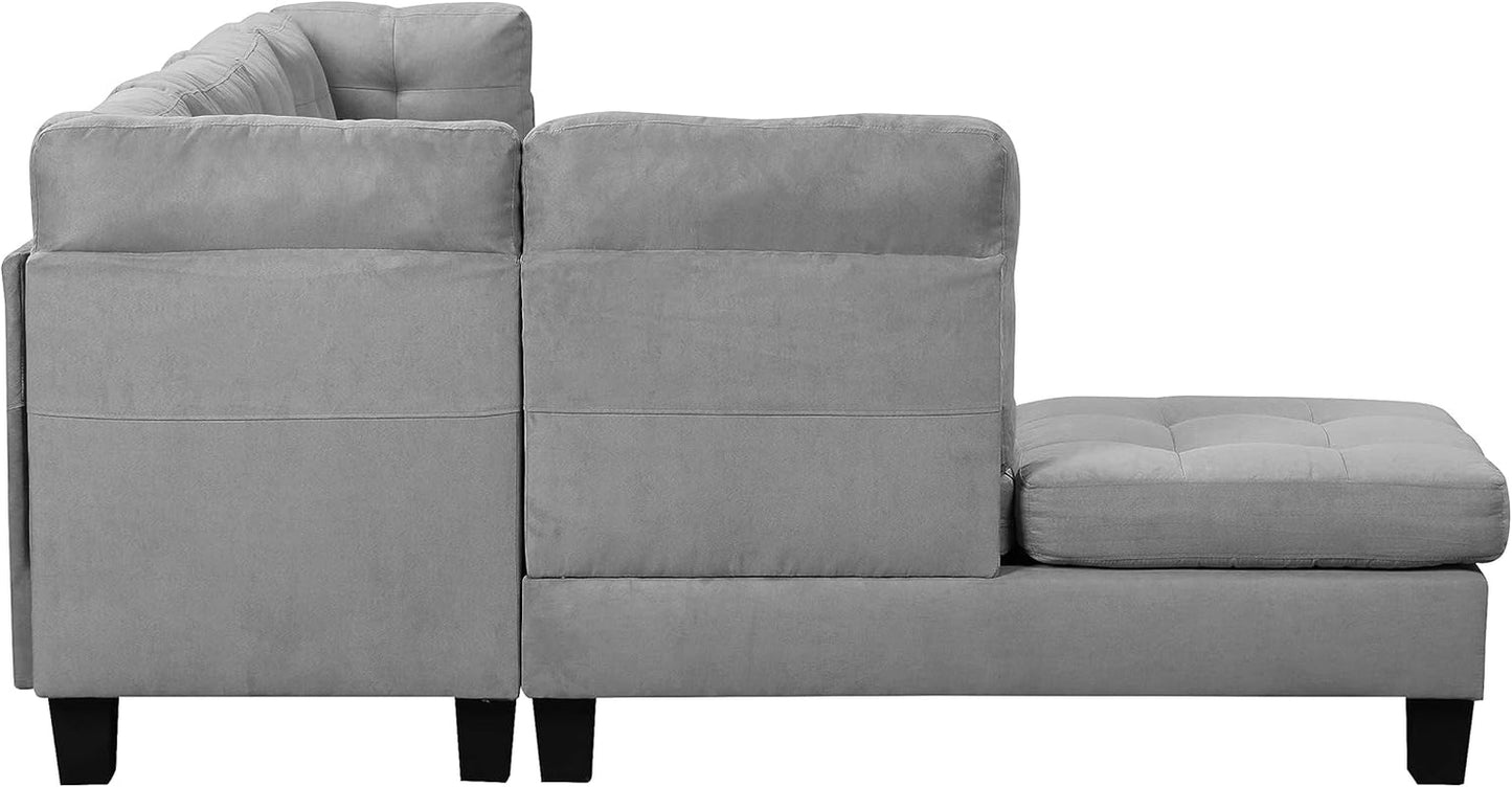 Modern Sectional Sofa L Shaped Couch with Reversible Chaise & Ottoman, Large Living Room Furniture, Grey-4