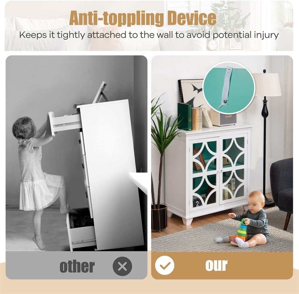 FEER Kitchen Storage Cabinet Buffet Sideboard with Glass Doors and Adjustable Shelves-4