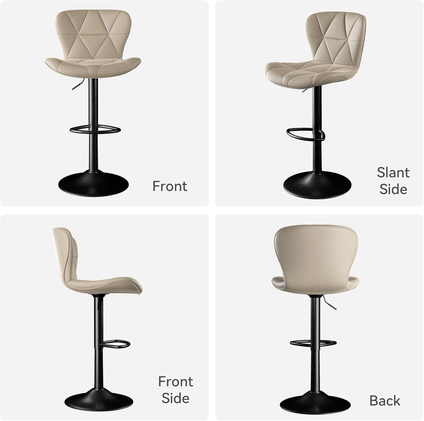 Bar Stools Set of 2,Adjustable Swivel Barstools, Faux Leather Bar Chairs,Upholstered Counter Height with High Backrest for Kitchen Island,Khaki-1