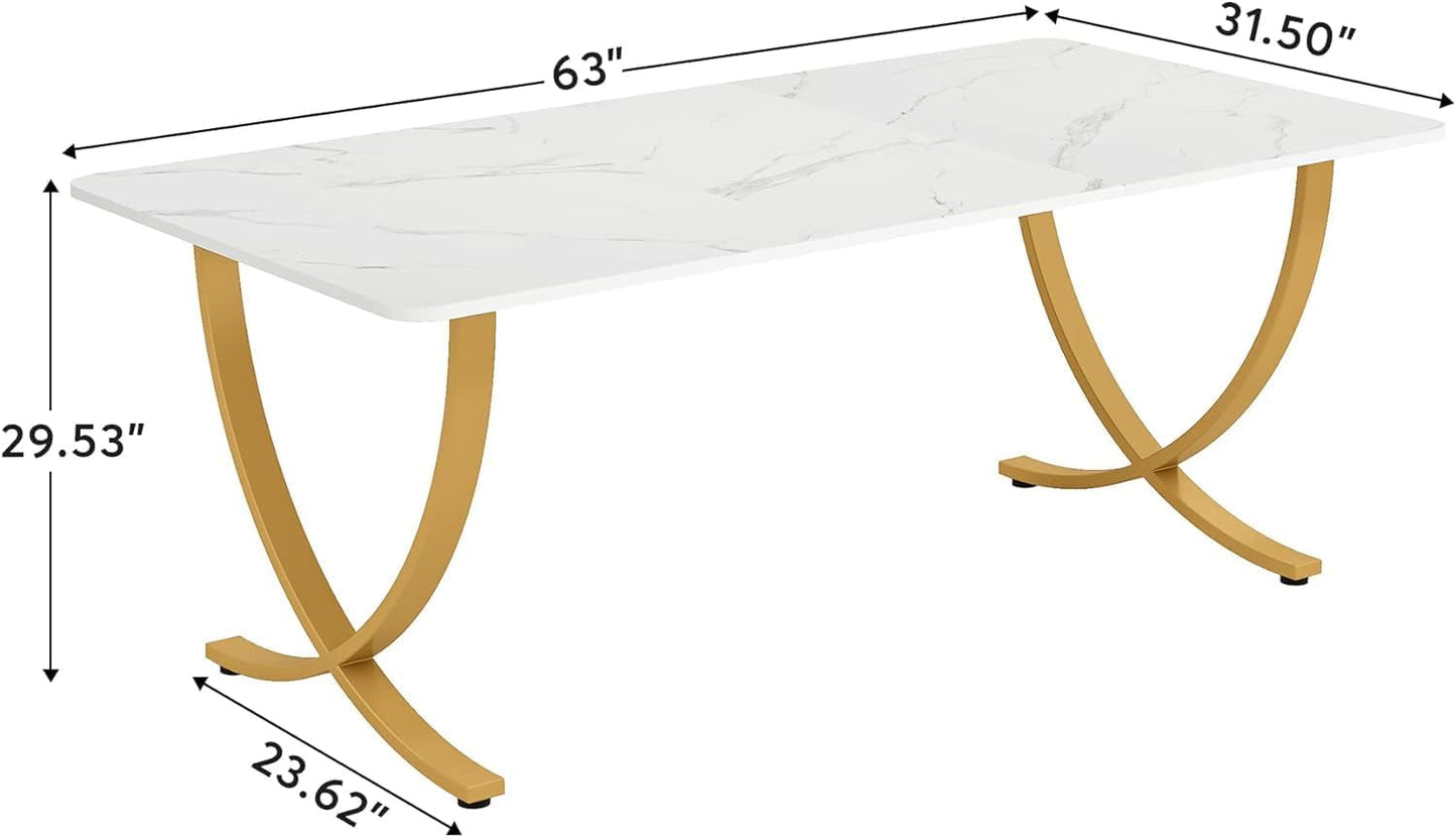 Executive Desk, 63” W X 31.5” D Large Office Desk, Modern Computer Desk Conference Table Meeting Room Table, Business Furniture for Home Office, White and Gold-1