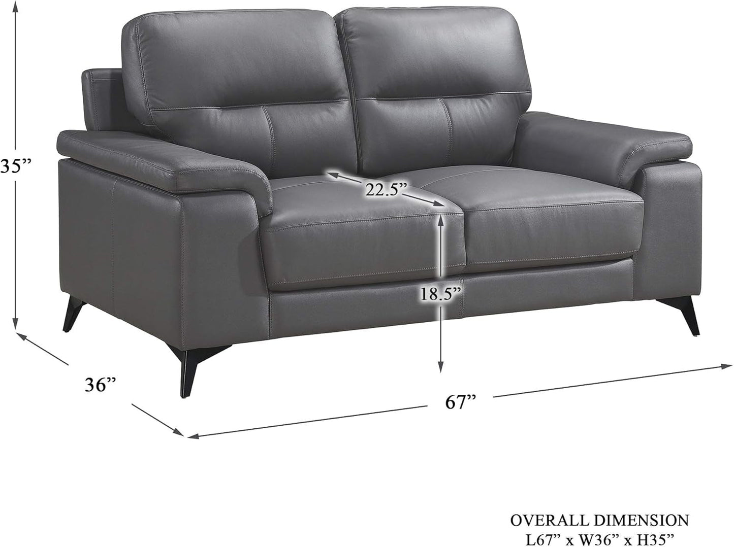 3-Piece Leather Sofa Set, Dark Gray-2