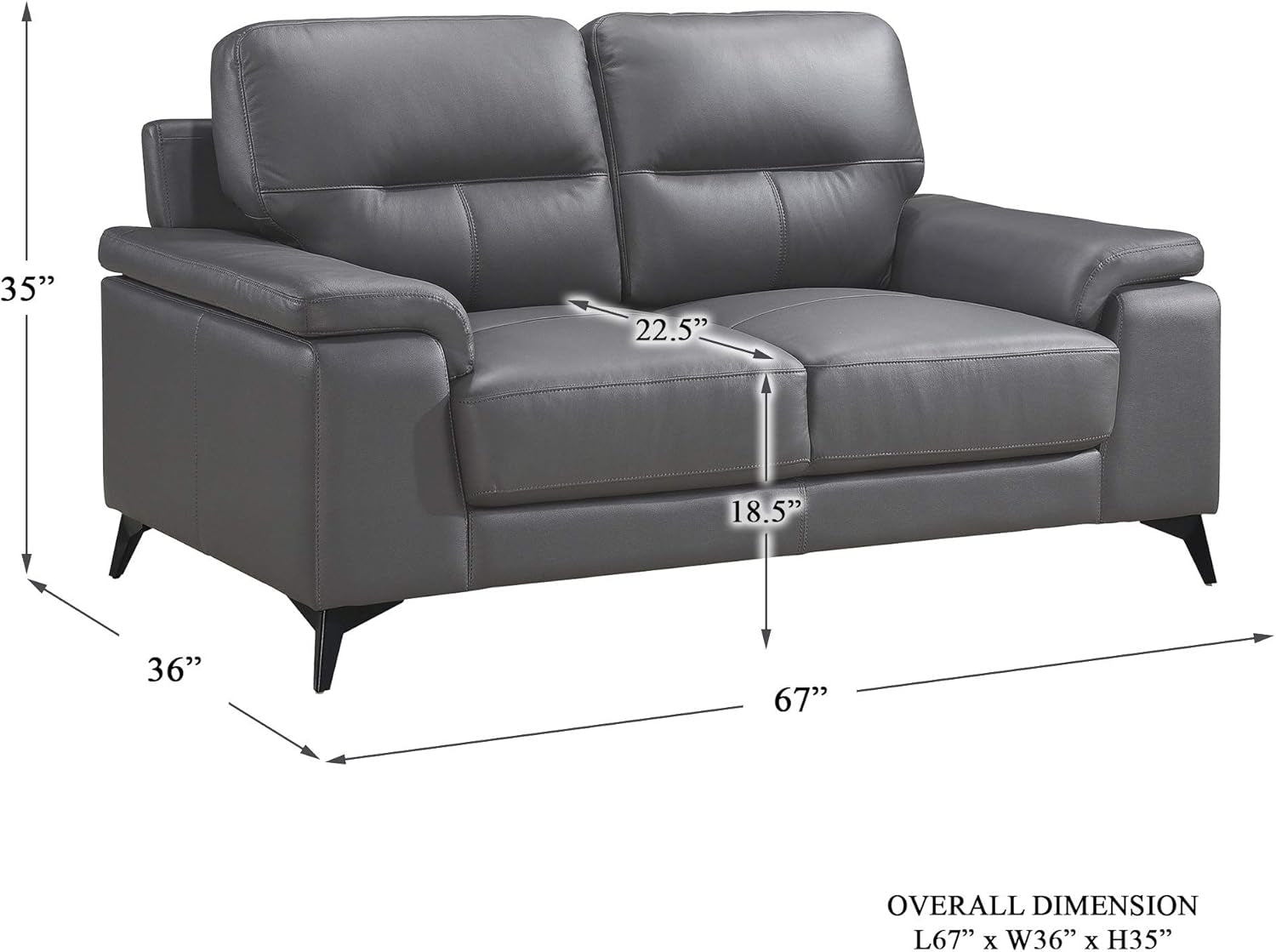 3-Piece Leather Sofa Set, Dark Gray-2