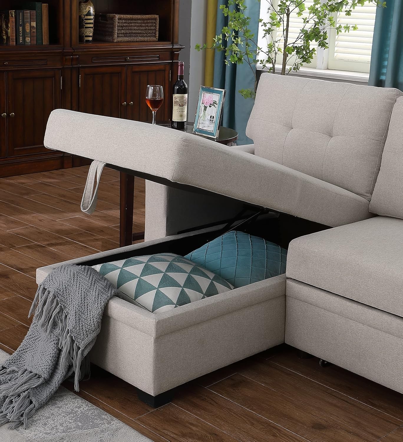 Meridian 4-In-1 Convertible L Shaped Couch with Pull Out Bed and Storage, Sectional Sleeper Sofa with Reversible Chaise for Living Room, Apartment, Bedroom, Office-2