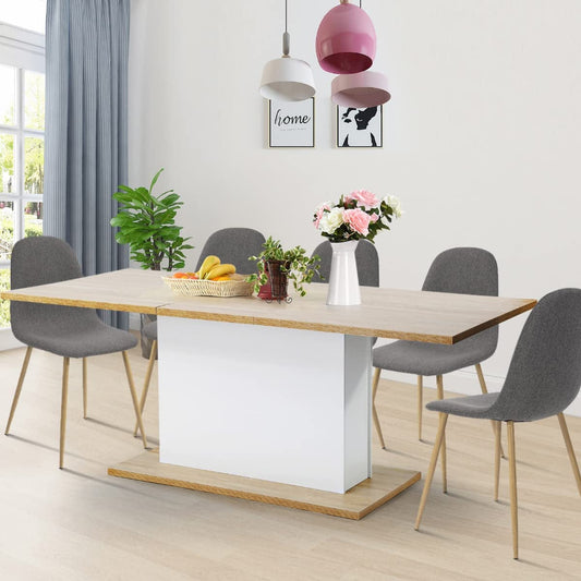 Extensible Dining Table for 4-8P, Wooden Top-1