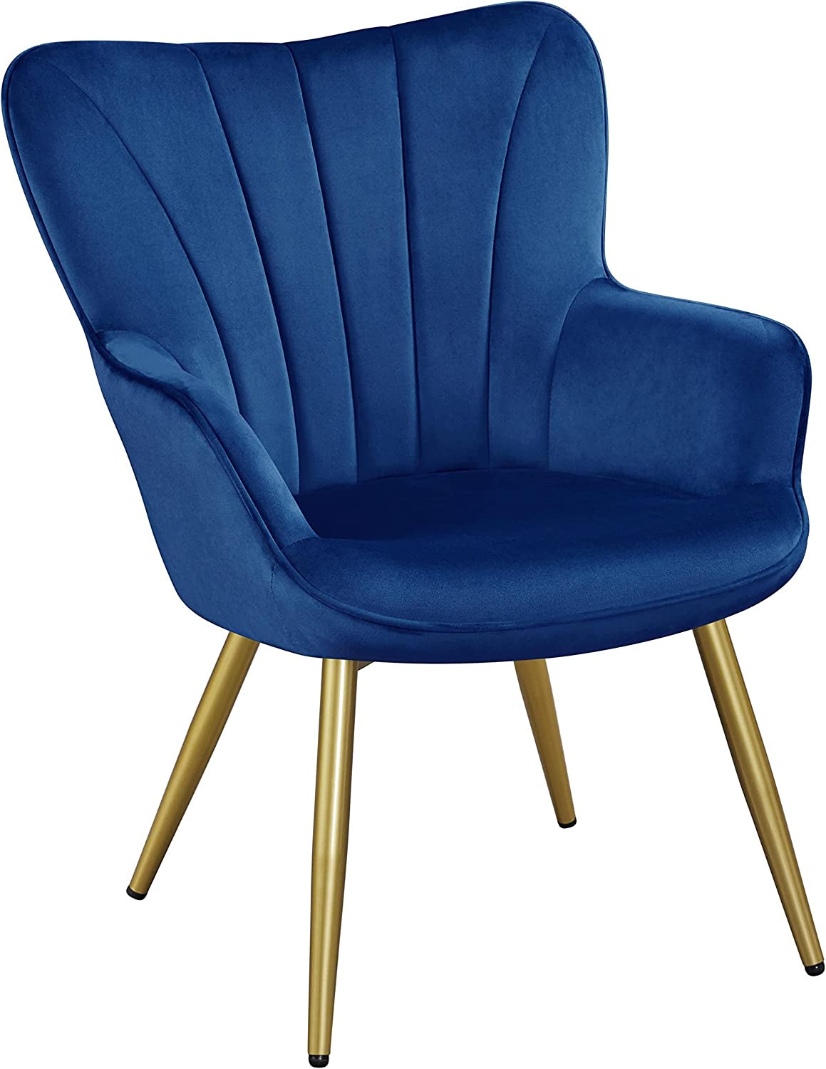 Modern Blue Velvet Wingback Chair with Metal Legs-1