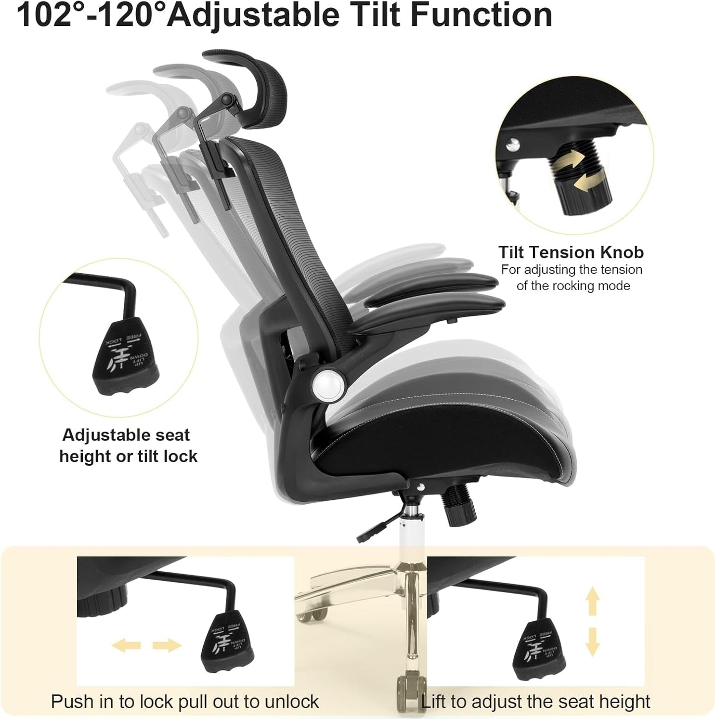Big and Tall Office Chair, 400Lbs Heavy Duty Ergonomic Desk Chair with Soft 3D Modeling Foam Cushion Home Office Desk Chairs with Adjustable Headrest Seat Height Executive Computer Task Chair-3