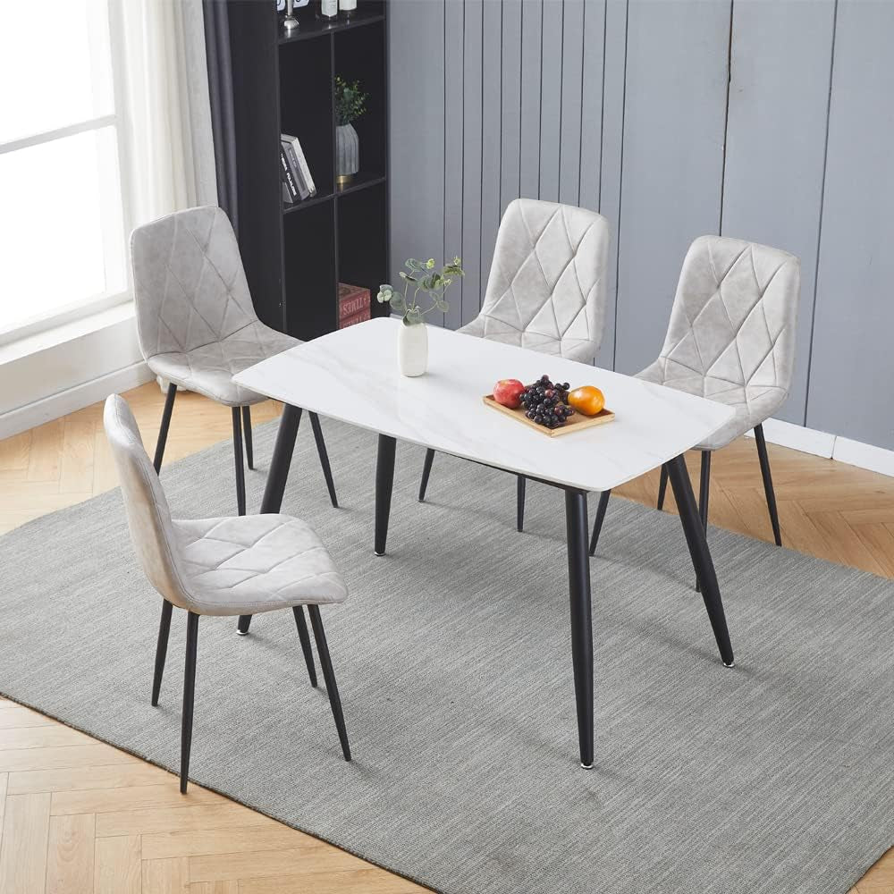 4 Set of Dining Chairs, Metal Frame Dining Chair for Kitchen Room,Technology Cloth Seat Chair for Living Room, Bedroom(Grey)-2