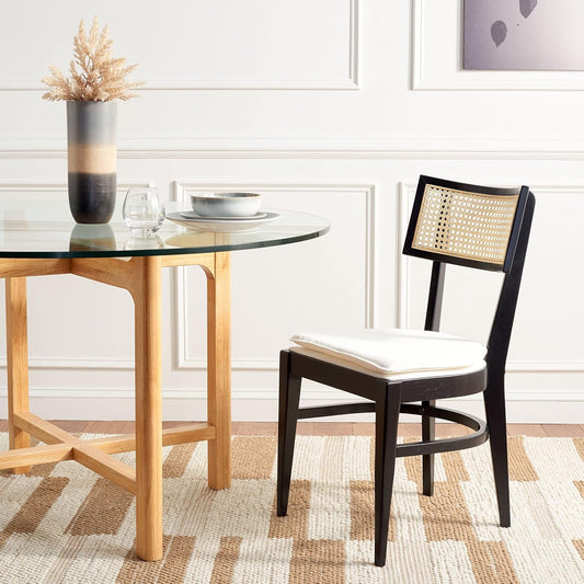 Home Collection Galway Coastal Black/Natural Cane Seat Cushion Dining Chair-1