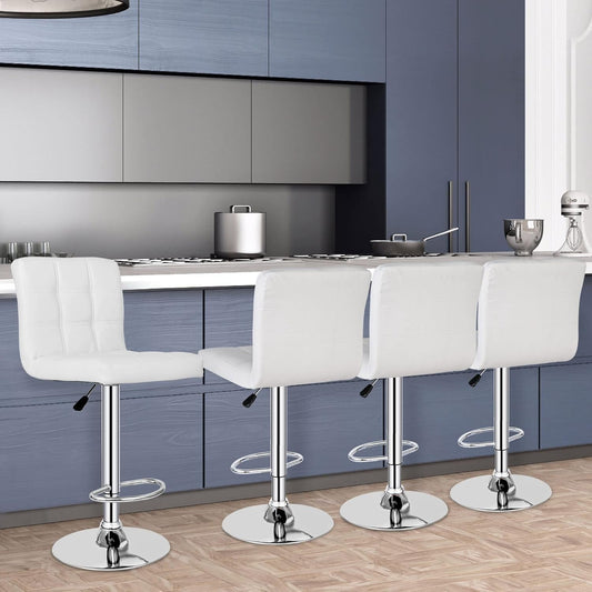 X-Large Bar Stools - Counter Chairs Adjustable Counter Height Swivel Barstools Set of 4, Square PU Leather Kitchen Counter Height Bar Stools, Kitchen Island Chairs,White-1