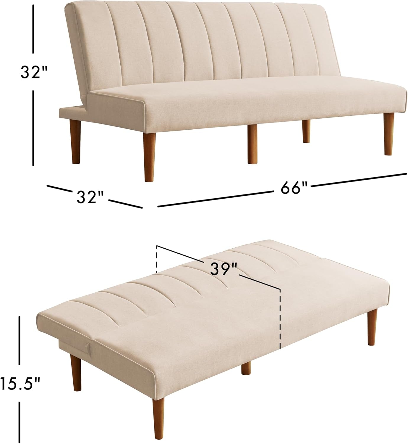 Beige Convertible Futon Sofa Bed-2