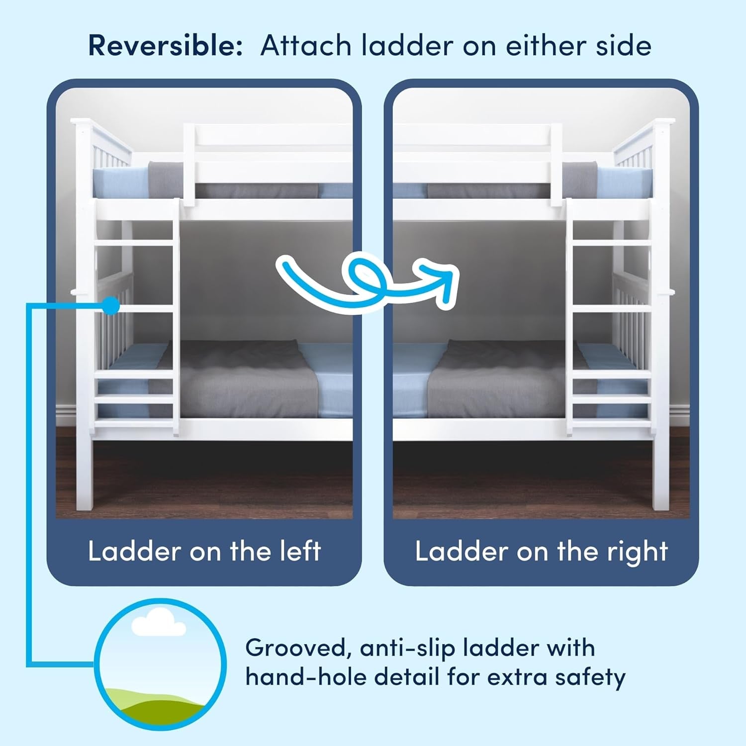 Bunk Bed Twin over Twin, Solid Wood Bunk Bed Frame with Ladder for Kids, 14" Safety Guardrails, Easy Assembly, No Box Spring Needed, White-3
