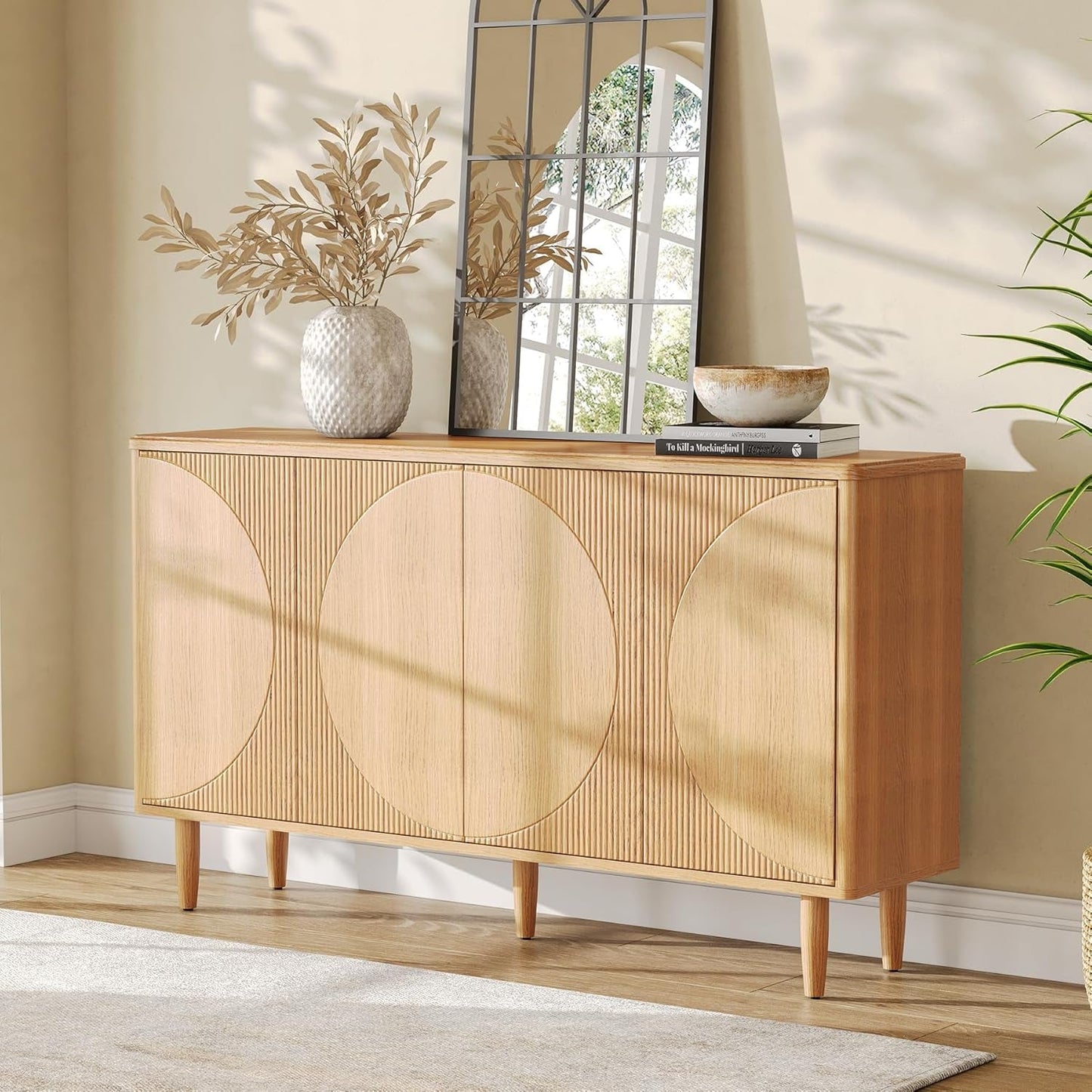 59-Inch Buffet Cabinet Sideboard with Storage, Modern Sideboard Buffet Table with Doors for Living Room, Dining Room-1