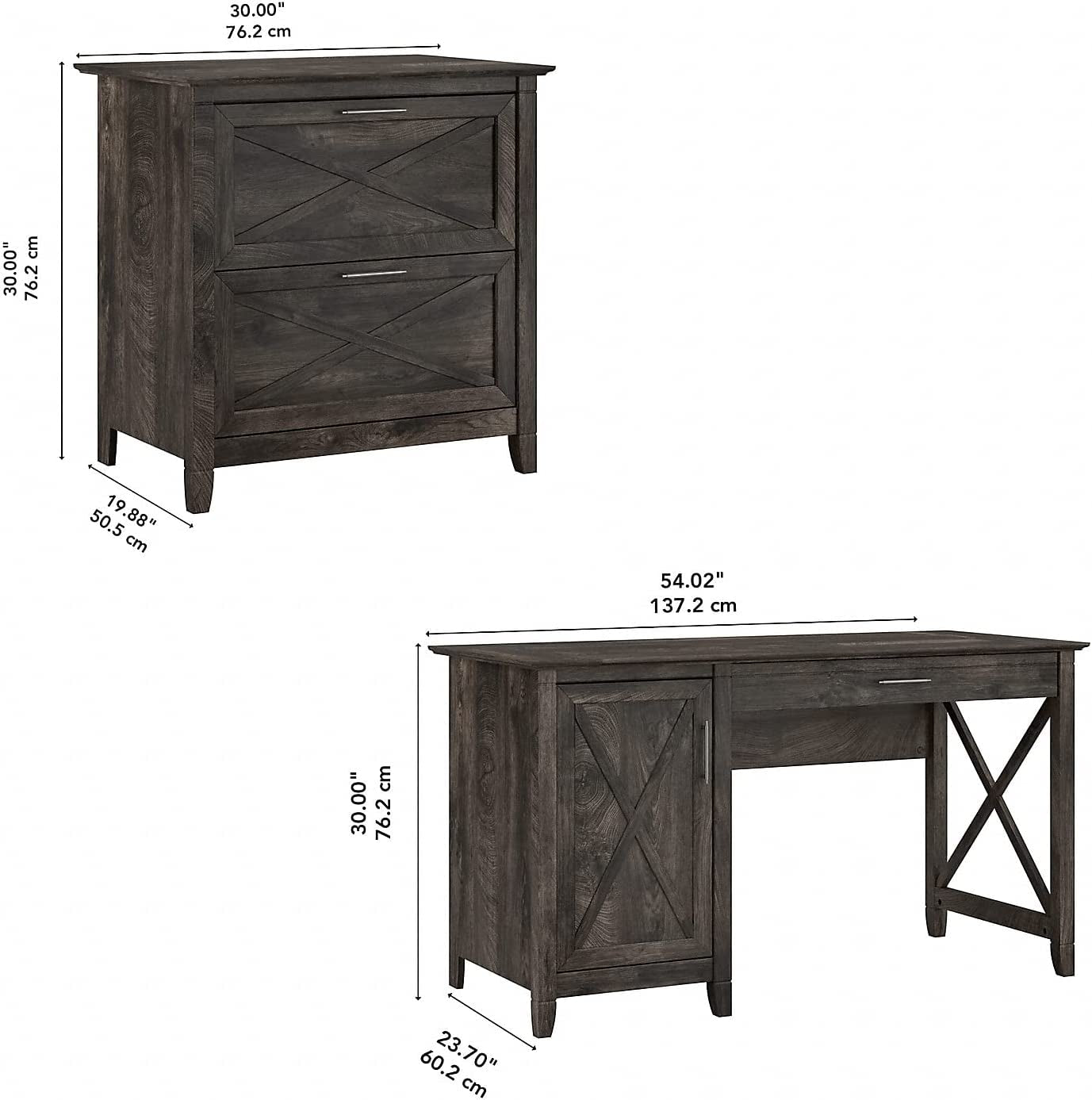 Key West Desk with Storage and Lateral File, Gray-2
