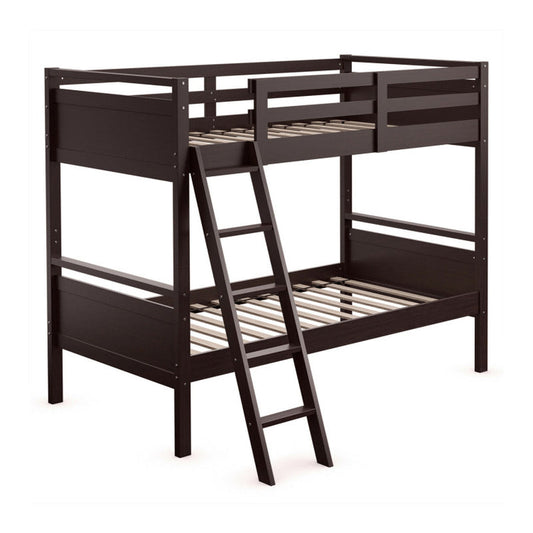 Twin over Twin Bunk Bed with Ladder and Guard Rail-0