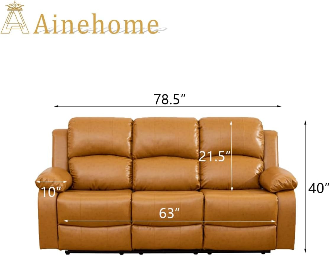 Living Room Furniture Set Leather Recliner Sofa Set Loveseat Chair Furniture Sofa Set for Living Room/Small Space/Rv/House/Office/Theater Seating (A-Ginger Leather, Sofa(3Seater))-1