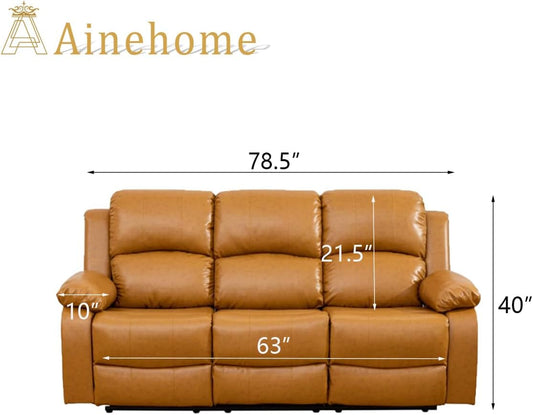 Living Room Furniture Set Leather Recliner Sofa Set Loveseat Chair Furniture Sofa Set for Living Room/Small Space/Rv/House/Office/Theater Seating (A-Ginger Leather, Sofa(3Seater))-1