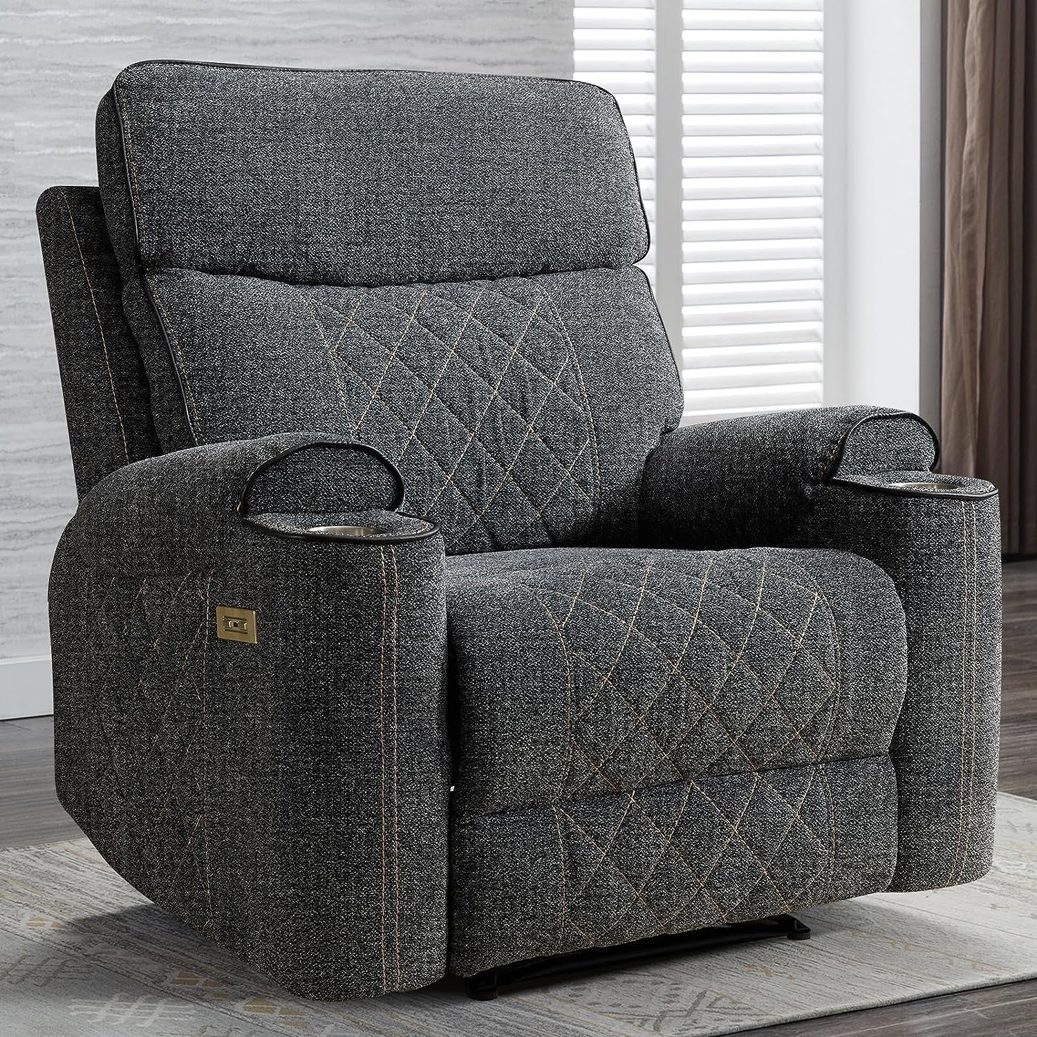 Classic Power Recliner Sofa with Cup Holders and Double Layer Backrest-0
