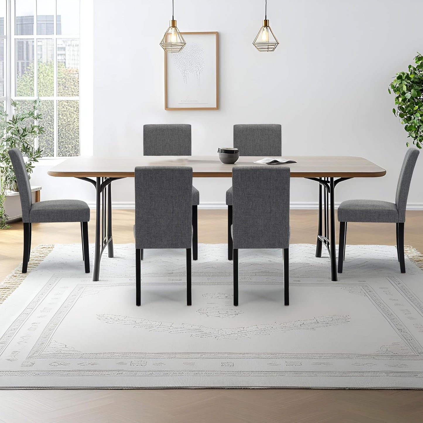 Set of 6 Chairs for Dining Room Mid Century Modern Fabric Upholstered Living Chairs-1