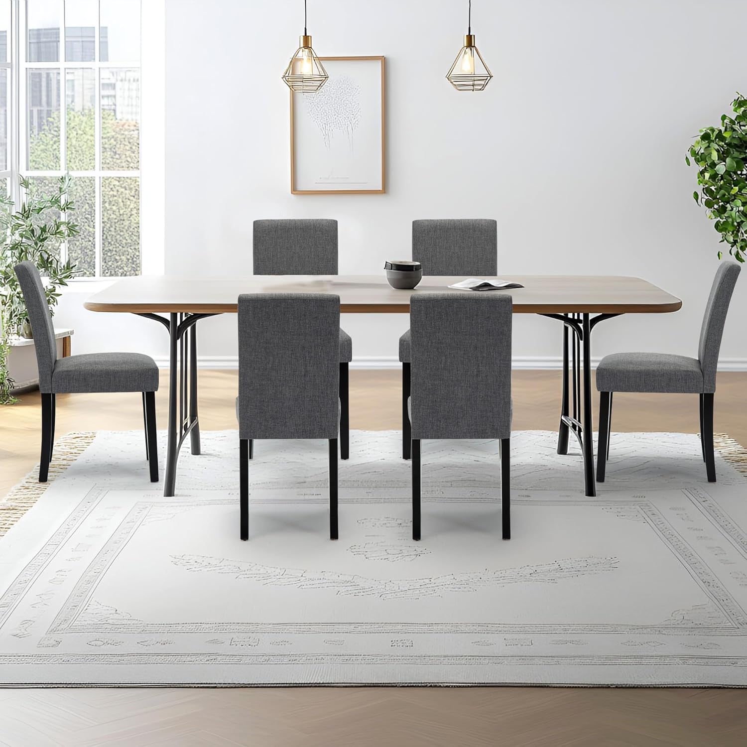 Set of 6 Chairs for Dining Room Mid Century Modern Fabric Upholstered Living Chairs-1