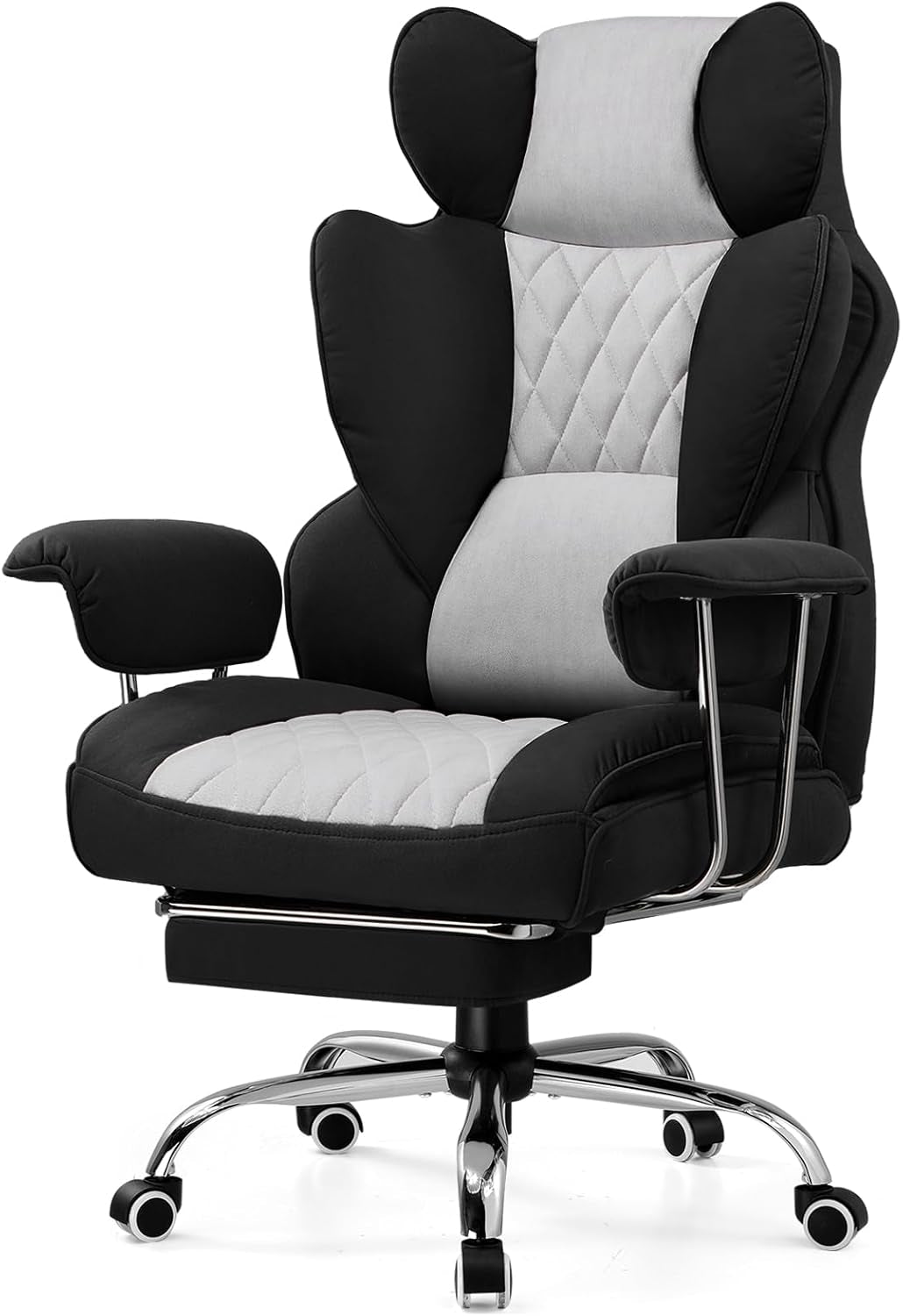 Gaming Chair,Office Chair with Pocket Spring Lumbar Support, Ergonomic Comfortable Wide Office Desk Computer Chair with Outward Fixed Soft Armrests and Footrest (Fabric, Black & Gray)-0