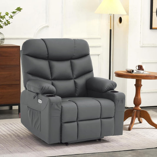 Power Lift Recliner Chair with Extended Footrest for Big Elderly People, Faux Leather R7289 (Dark Grey, Medium-Wide)-1