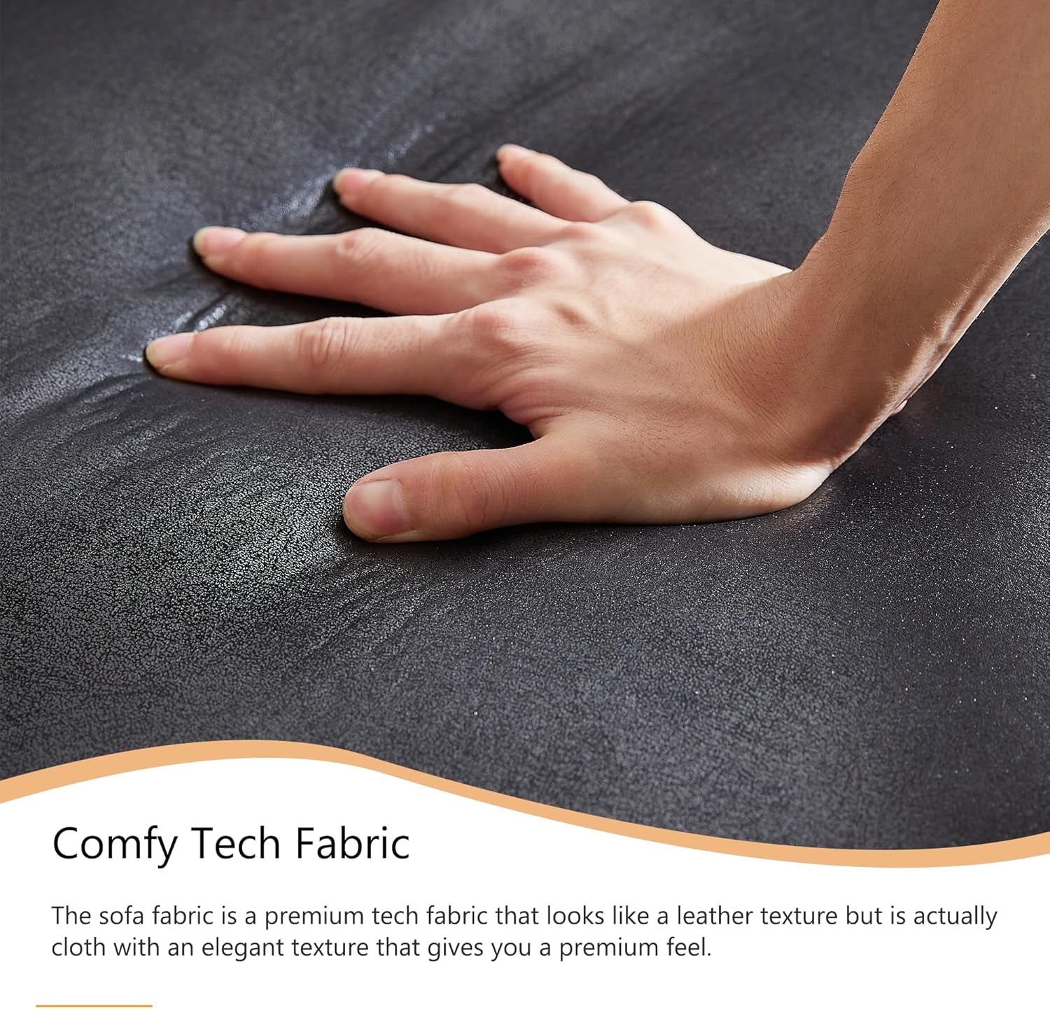 2-Piece Tech Fabric Upholstered Living Room Sofa Set, Including 3-Seater Sofa and Loveseat with Button and Copper Nail on Arms, Four Pillows Included, Black-4