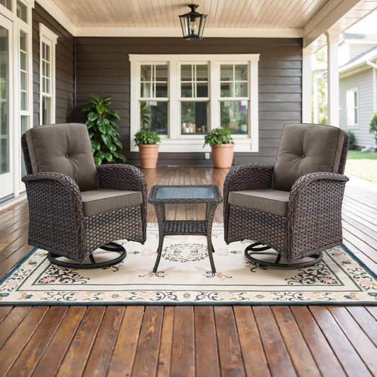 Wicker Swivel Rocker Patio Set: 2 Chairs, Table-0
