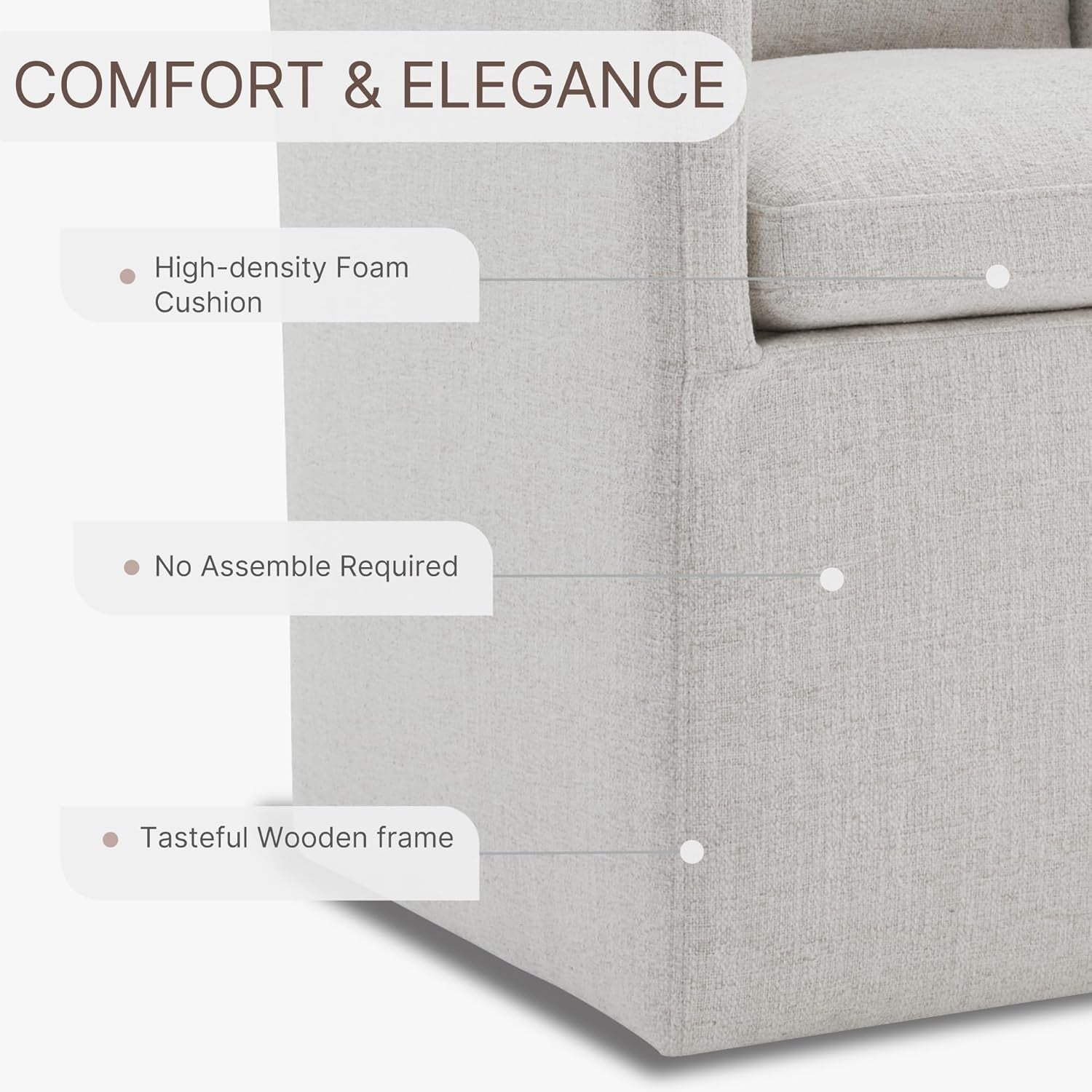 Upholstered Dining Chairs with Casters No Assembly Modern Accent Armchair with Rollers for Diningroom Bedroom Livingroom Reading Room,2 Pcs,Linen-4