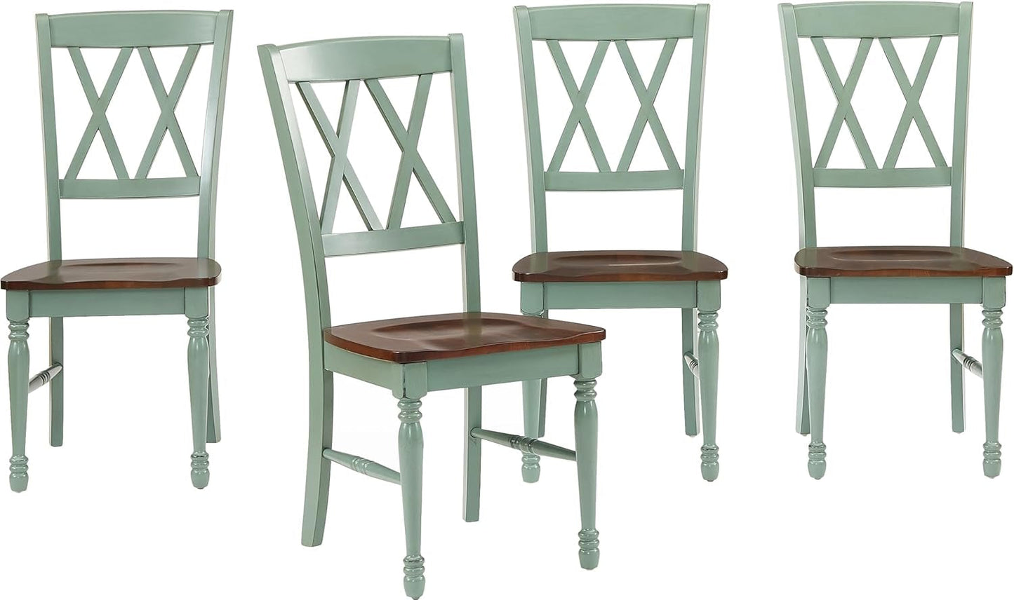 Shelby Traditional Wood X-Back Dining Room Chairs Set of 4, Kitchen Chair, Distressed Teal-3