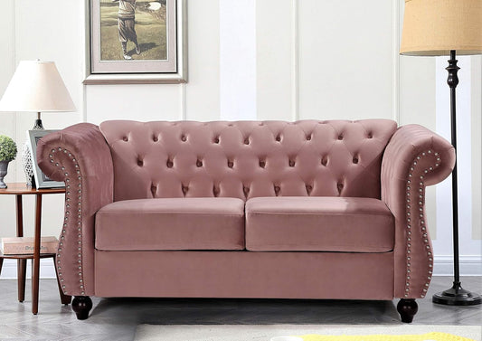 Modern Pink Velvet Chesterfield Loveseat-0