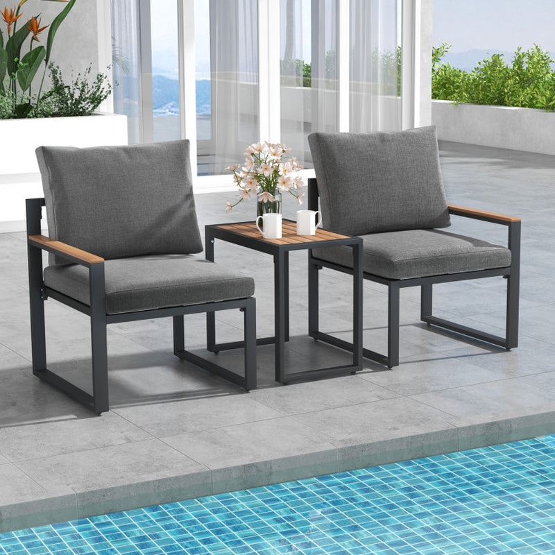 3 Pieces Aluminum Frame Weatherproof Outdoor Conversation Set with Soft Cushions-1