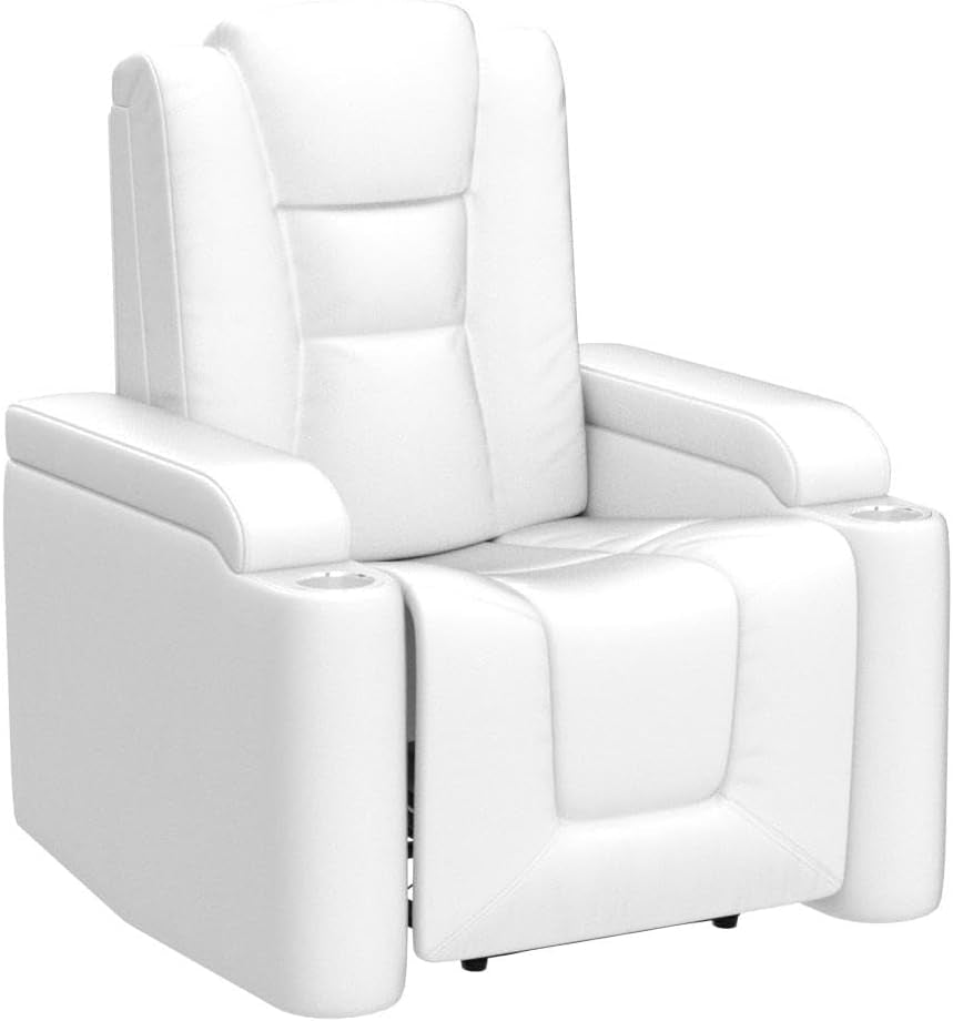 White Power Recliner Chair Set of 2, Electric Home Theater Seating Soft Leather Reclining Chairs for Movie Room Overstuffed Recliners with Hidden Arm Storage, Cup Holders and USB Ports-4