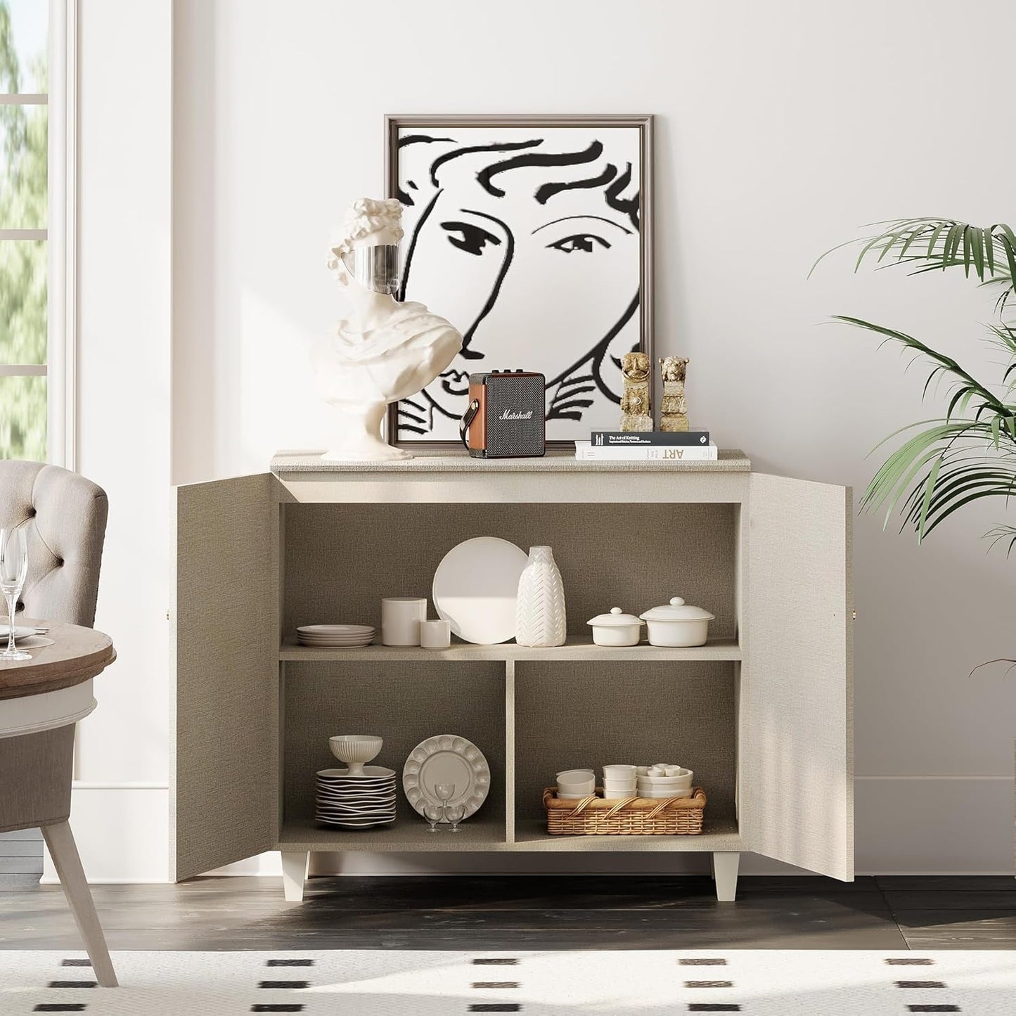 Beige Buffet Sideboard Wood Credenza Console Storage-4