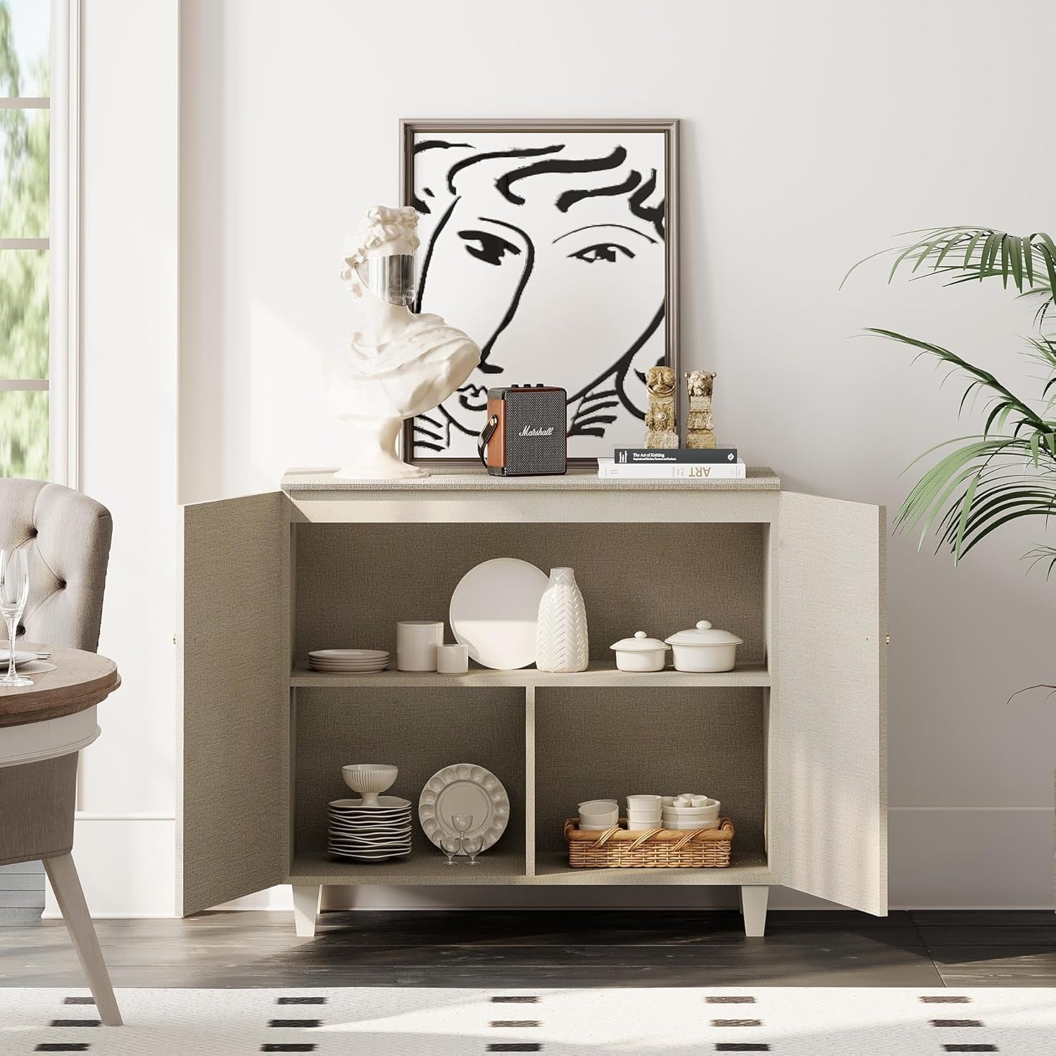 Beige Buffet Sideboard Wood Credenza Console Storage-4