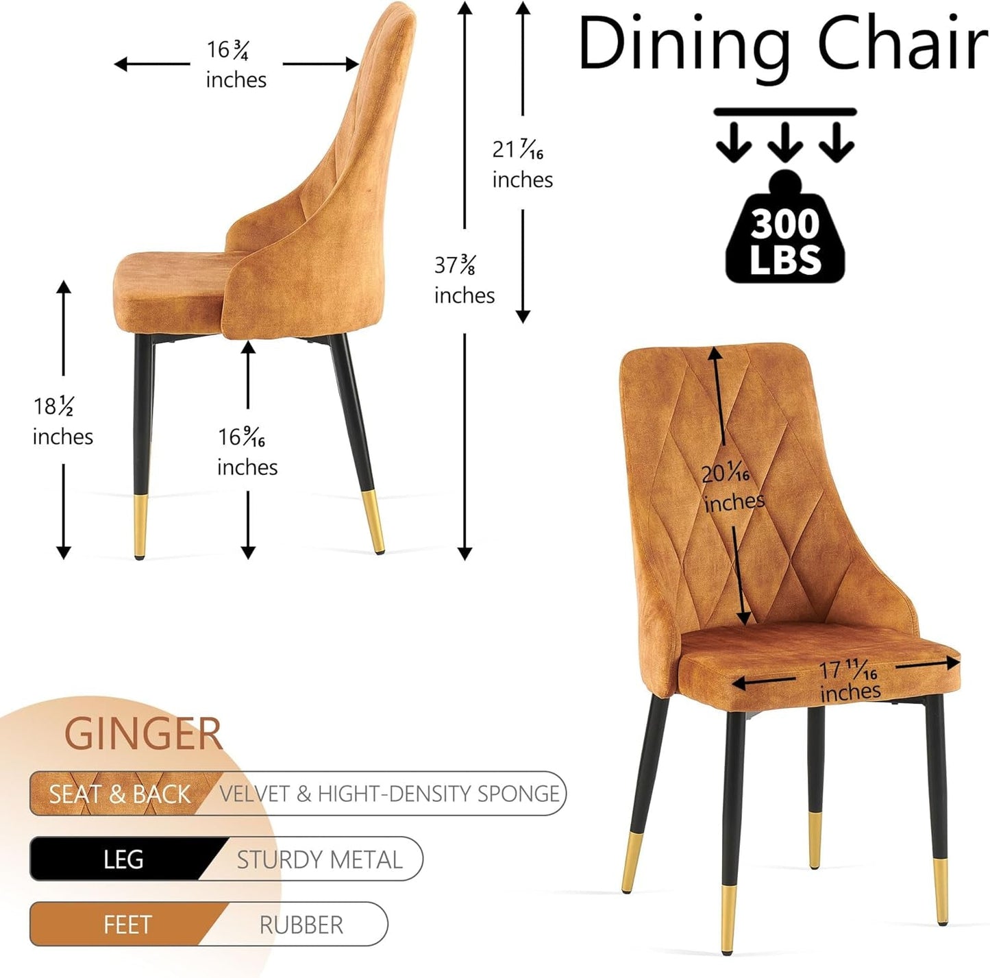 Upholstered Velvet Dining Chair Set of 4, Mustard Armless Side Chair with Metal Legs for Home Kitchen-1