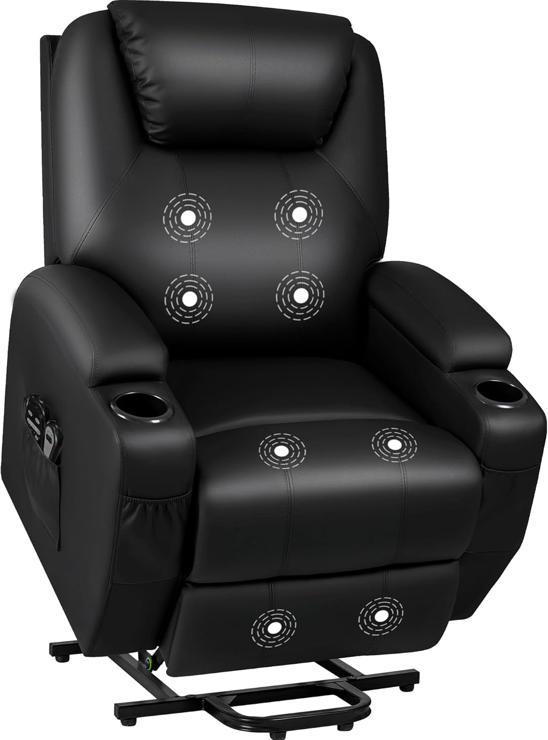 Power Lift Recliner Chair with Massage for Elderly PU Leather Modern Reclining Sofa Chair with Cup Holders, Remote Control, Adjustable Furniture (Black)-0