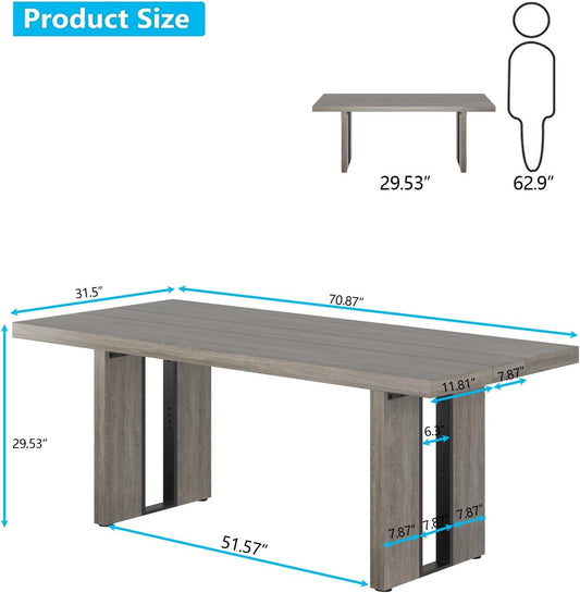 71" Large Dining Table, Rustic Farmhouse Dinner Table for 6 to 8 People, Rectangular Thick Kitchen Table with Heavy Duty Legs for Dining Room (Rustic Gray)-1