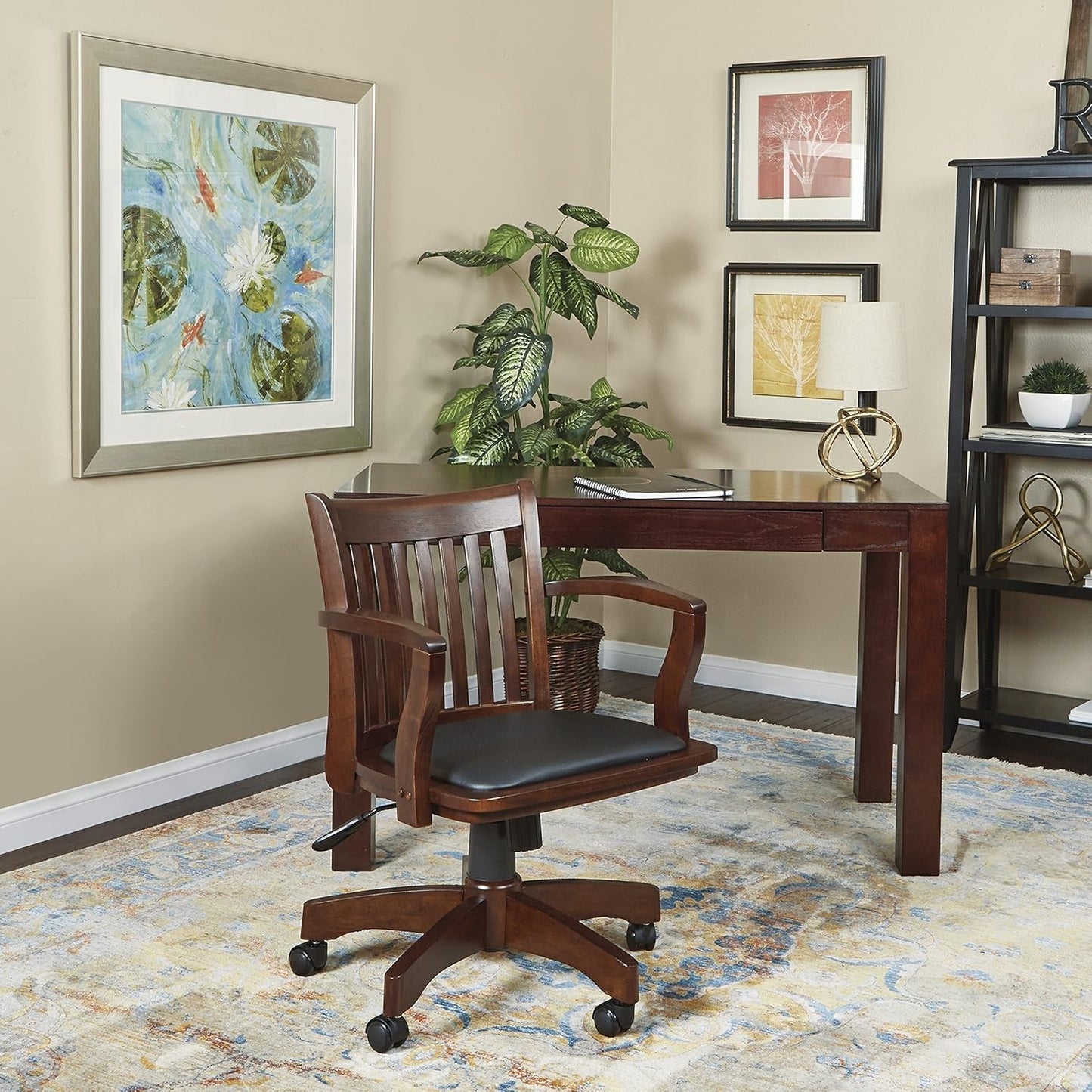 OSP Home Furnishings Deluxe Wood Banker'S Desk Chair with Padded Seat, Adjustable Height and Locking Tilt, Espresso Finish and Black Vinyl-1