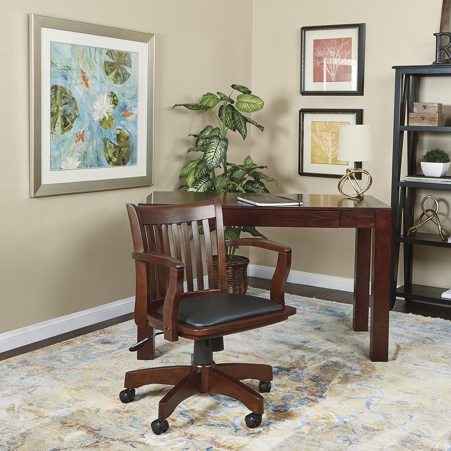 OSP Home Furnishings Deluxe Wood Banker'S Desk Chair with Padded Seat, Adjustable Height and Locking Tilt, Espresso Finish and Black Vinyl-1