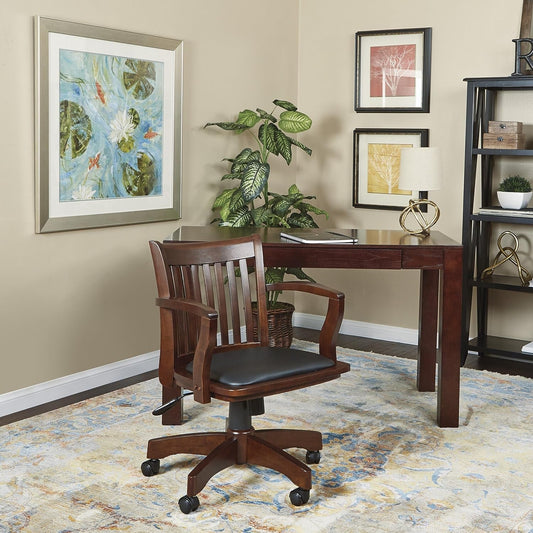 OSP Home Furnishings Deluxe Wood Banker'S Desk Chair with Padded Seat, Adjustable Height and Locking Tilt, Espresso Finish and Black Vinyl-1