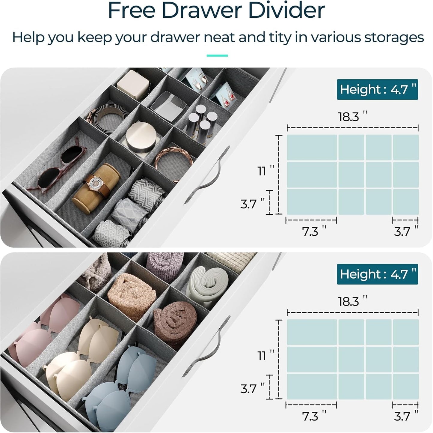 White 8-Drawer Dresser - Modern Bedroom Chest with Wide Drawers, Wood Storage Organizer for Bedroom or Living Room-3