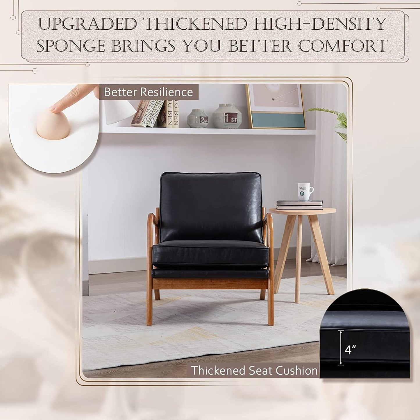 Modern Black Accent Chair with Thick Cushion-2