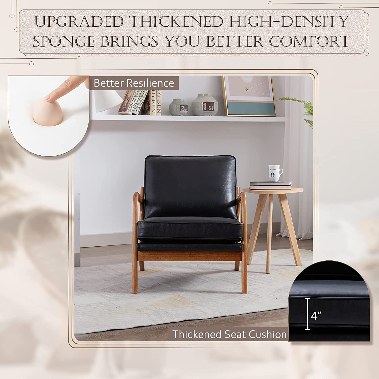 Modern Black Accent Chair with Thick Cushion-2