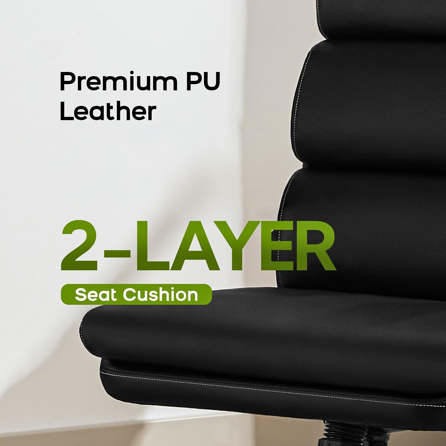 Office Chair Adjustable Desk Chair Mid Back Executive Comfortable Bonded Leather Ergonomic Back Support Home Computer Chair with Padded Flip-Up Armrest Swivel Wheels (Black)-3