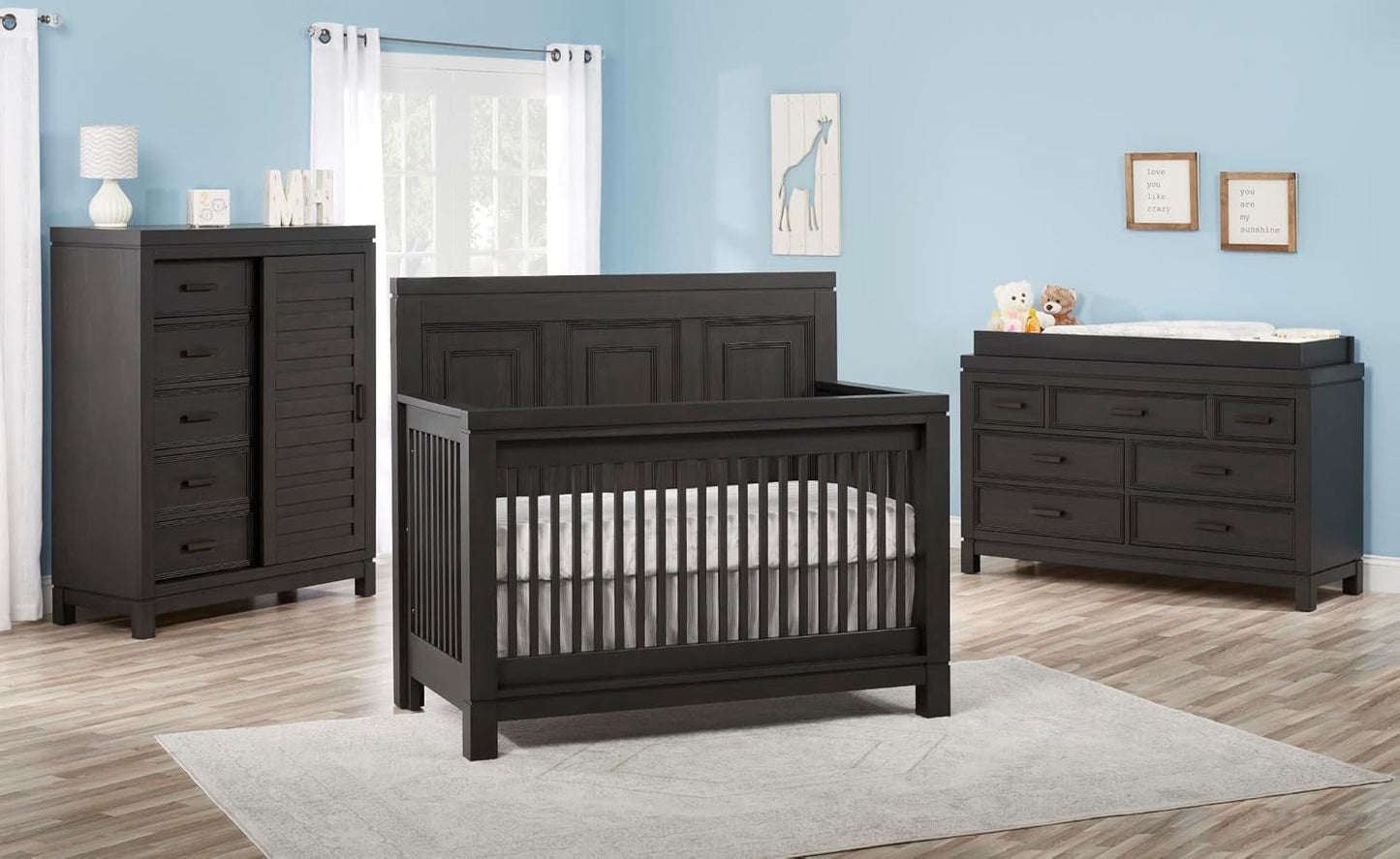 Manchester Premium Soft Close 5-Drawer Chifferobe with Adjustable Shelves and Hanging Rod, Smooth Black Iron Finish-1