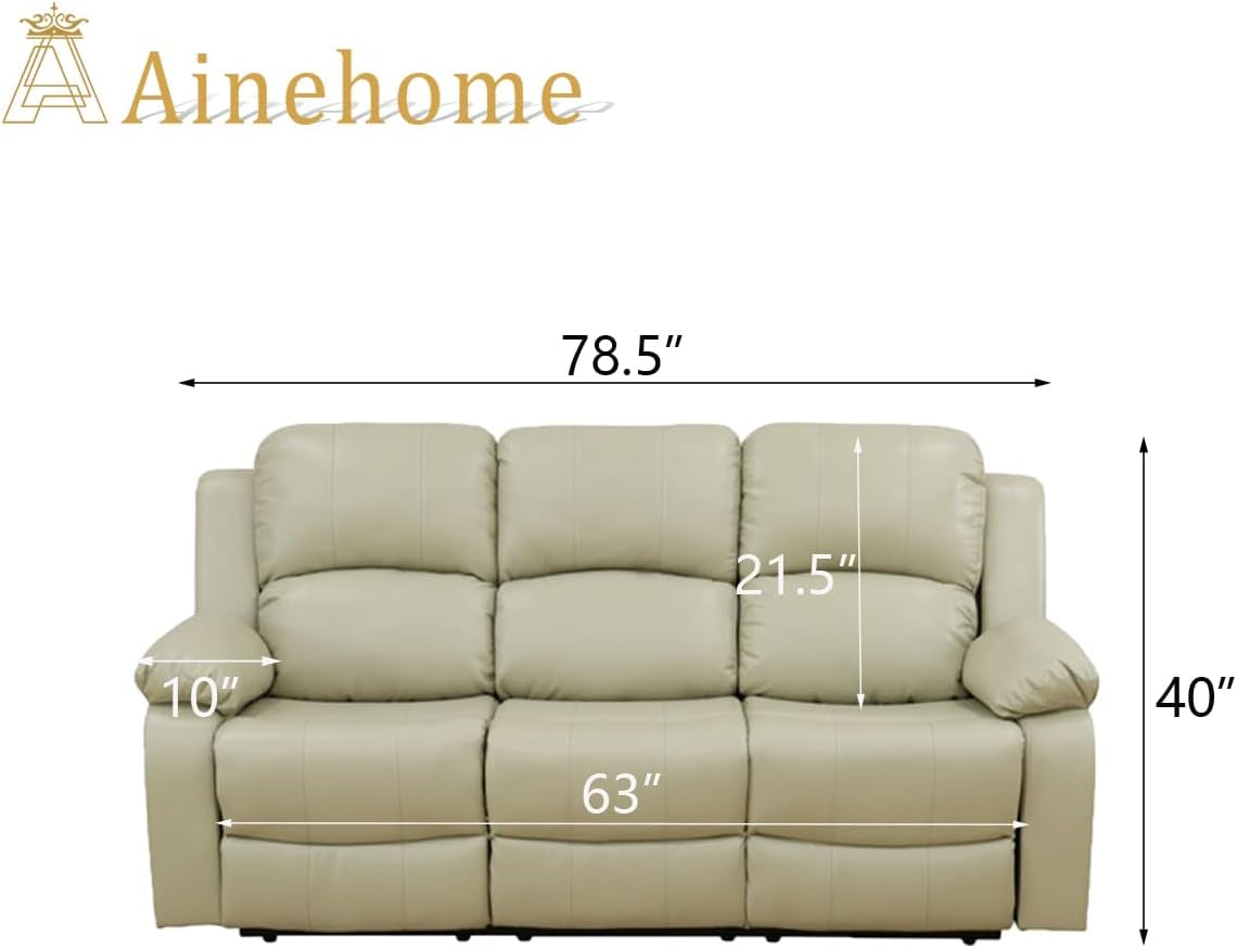 Living Room Furniture Set Leather Recliner Sofa Set Loveseat Chair Furniture Sofa Set for Living Room/Small Space/Rv/House/Office/Theater Seating (A-Beige Leather,Sofa(3Seater))-1